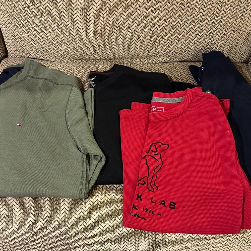 Tommy Hilfiger Olive,Eddie Bauer and faded glory waffle shirt bundle